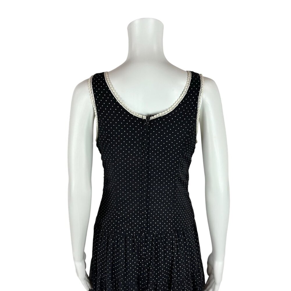 Vintage 80s Prairie Dress Women's Extra Small Black White Dotted Swiss Tiered - Picture 11 of 11